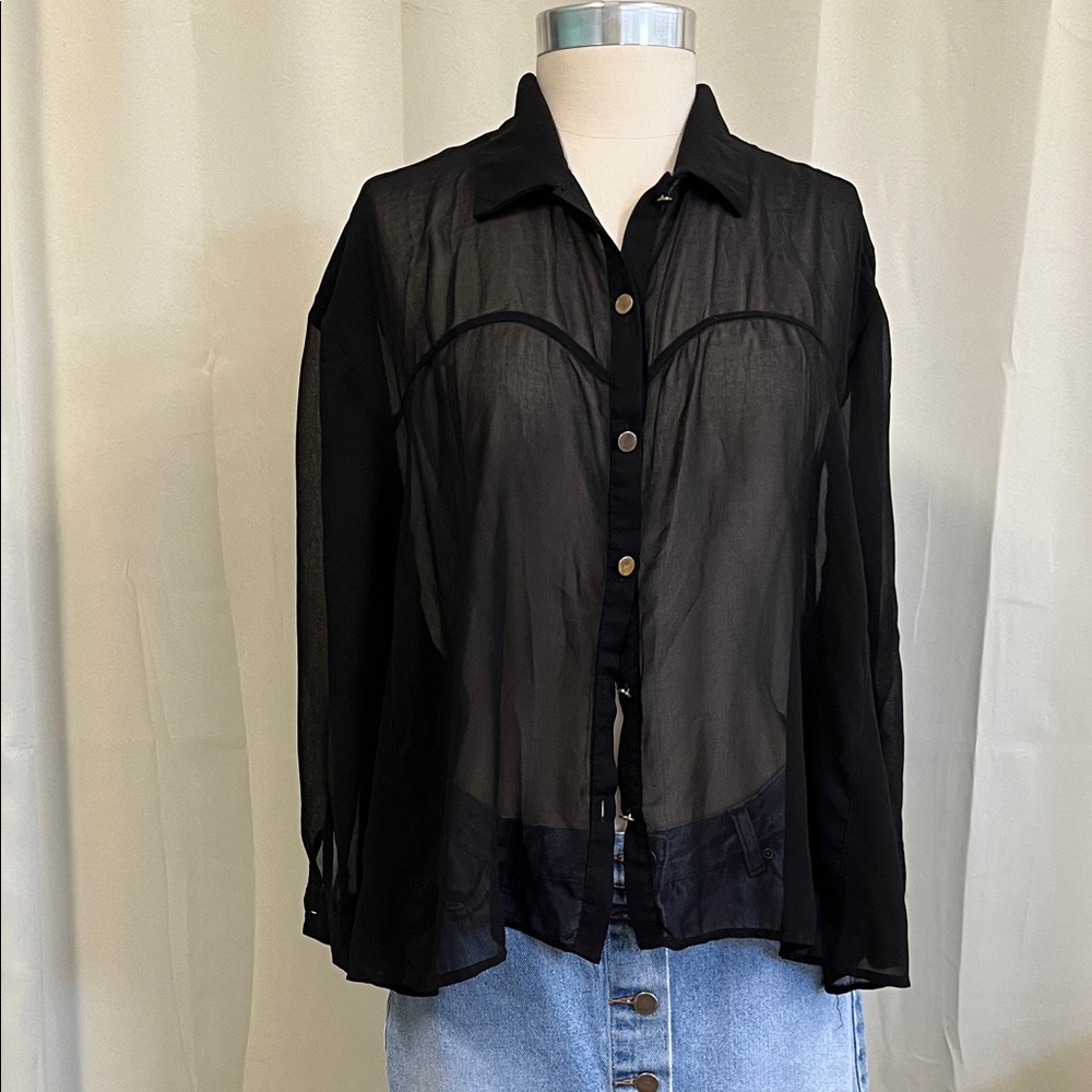 Urbana Black Sheer Button Down Shirt